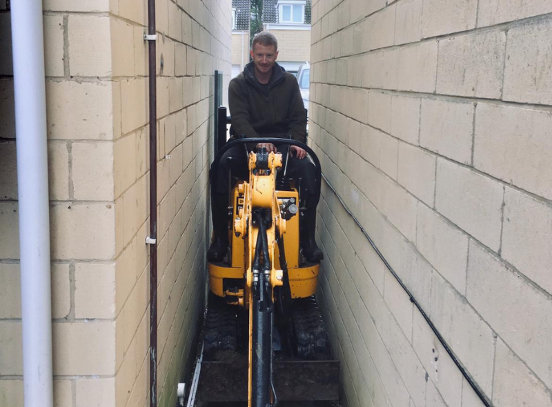 narrow access with a digger
